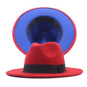 Chapeau haut-de-forme en laine Double face de couleur assortie, chapeau de couple de Style National pour hommes et femmes, Jazz à bord plat, grand chapeau à bord 220506