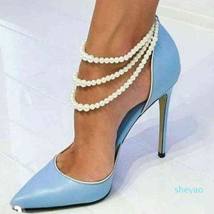 Sandales de mariée ornées de perles blanches pointues 12 cm blanc bleu et noir talons hauts