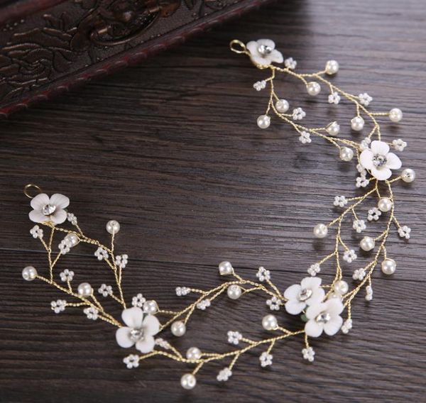 Accesorio para el cabello de perlas blancas, diadema de flores de cerámica, tocado europeo y americano, tocado de guirnalda, tocado de novia