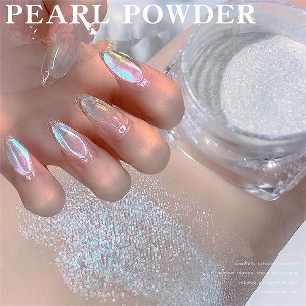 White Pearl Pigment Nail Glitter Poudre Nails Art Ice Muscle Dust High Gloss Holographique Acrylique Dip UV Gel Polonais Accessoires 220708