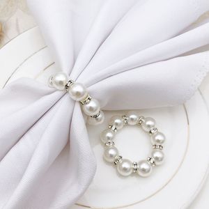 Anneaux de serviette en perles blanches, boucle de serviette de mariage, fournitures de décoration de Table de fête