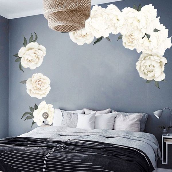 Autocollants muraux de belles fleurs de pivoine blanche, sparadrap muraux pour salon, affiche de décoration murale pour chambre de bébé, 242V