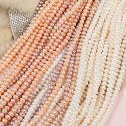 100% blanco y rosa, perlas naturales puras de agua dulce, 6-7mm, cuentas de pan AAAA, perlas semiacabadas de 34-36cm para collar de pulsera DIY