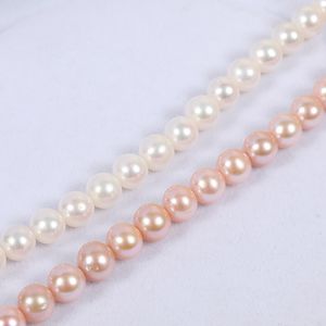 Perles d'eau douce naturelles pures, roses, blanches, 100%, 7 à 8mm, cercle proche de la normale, semi-finies, pour bracelet et collier à faire soi-même