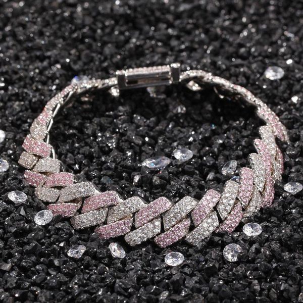 Blanco Rosa Cubic Zirconia Ice Out Dos Tonos Miami Pulseras de Cadena de Eslabones Cubanos Puede Abrir Cerradura Mujeres Hombres Bling CZ Rapero Jewelry259w