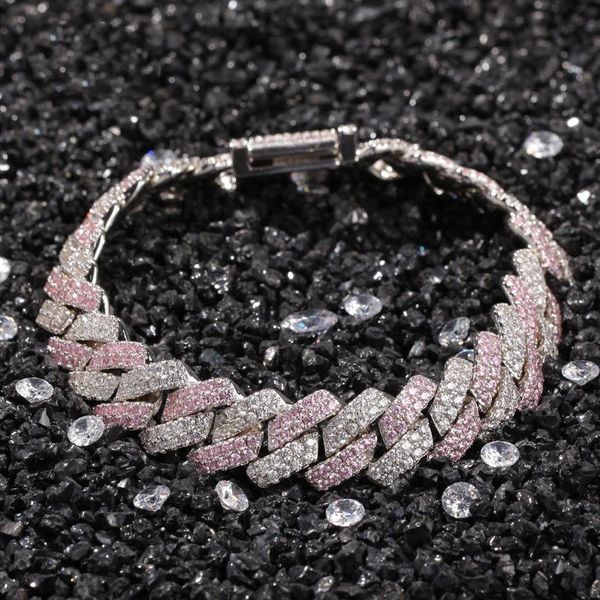 Blanco Rosa Cubic Zirconia Ice Out Dos Tonos Miami Pulseras de Cadena de Eslabones Cubanos Puede Abrir Cerradura Mujeres Hombres Bling CZ Rapero Jewelry263h