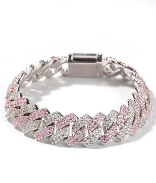 Blanco Rosa Cubic Zirconia Ice Out pulseras de cadena de eslabones de dos tonos puede abrir cerradura mujeres hombres Bling CZ rapero Jewelry9854695