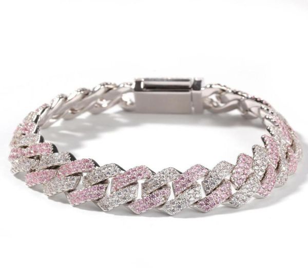 Blanco Rosa Cubic Zirconia Ice Out pulseras de cadena de eslabones de dos tonos puede abrir cerradura mujeres hombres Bling CZ rapero Jewelry8309461