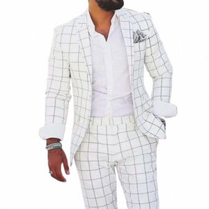 Trajes a cuadros blancos para hombres Clásico Formal Muesca Solapa Busin Casual 2 piezas Prom Boda Novio Esmoquin Traje masculino Slim Fit 2023 X9kW #