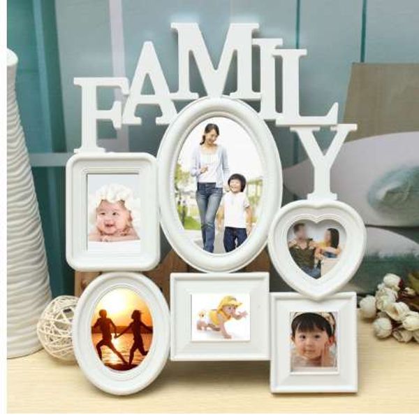 Cadre photo de famille en plastique blanc Tenture murale Porte-photo Affichage Décoration d'intérieur Idéal pour cadeau 30x37cm