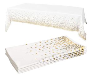 Nappe de table rectangulaire en plastique blanc, décoration de fête, confettis à pois dorés, nappes jetables pour anniversaire, remise de diplôme, nouvel an, fête d'anniversaire, 54