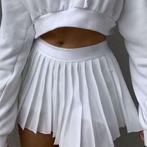 Witte geplooide rok korte vrouw elastische taille mini s sexy mircro zomer borduurwerk tennis preppy 220401