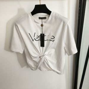 Blanc/prune/rouge/jaune/violet/gris/noir/bleu manches courtes coton t-shirts concepteur lettre Logo impression chaîne courte femmes t-shirts 22618