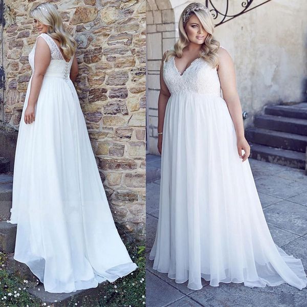 Vestido de novia de playa de encaje con apliques de talla grande blanco vestido de novia imperio para mujeres embarazadas hecho a medida