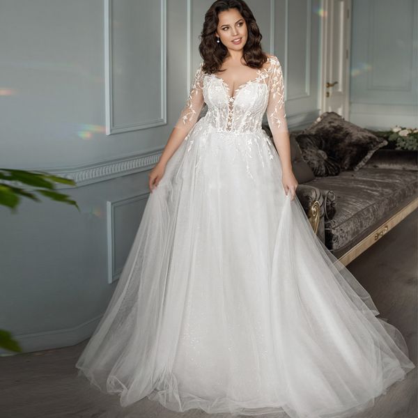 Blanc Plus La Taille Robes De Mariée De Plage Avec Demi Manches Robe De Mariée Floral Applique Blush Bohème Vestidos De Mariee