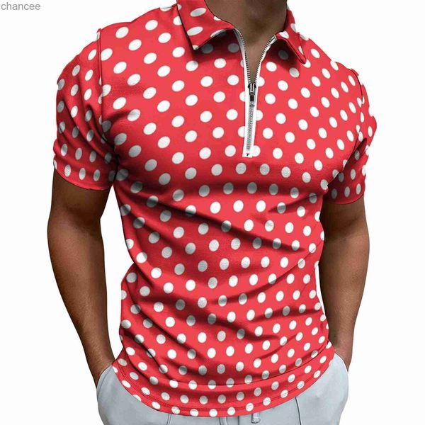 T-shirts décontractés à pois blancs, polos imprimés Vintage, fermeture éclair, tendance, hauts à motif pour hommes, grande taille, HKD230825