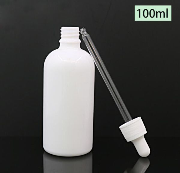 Botellas de líquido de vidrio E de porcelana blanca, botellas cuentagotas de vidrio de 100ml, pipeta, Envase cosmético vacío para esencia