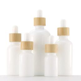 Witte porseleinen glazen flessen met etherische olie Huidverzorging Serumdruppelflesje met bamboepipet 10 ml 15 ml 20 ml 30 ml 50 ml 100 ml Eivxc