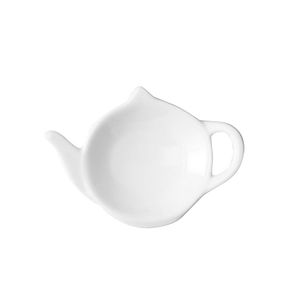 Soporte para bolsa de té de porcelana blanca, bandeja Caddy, posavasos para platos de fiesta de té con forma de tetera clásica, regalo del Día de la madre de boda