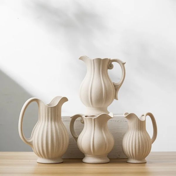 Vase en céramique en forme de Pot blanc, bouilloire, Vase en céramique à double usage, Irrigation et arrosage, minimalisme européen 240105