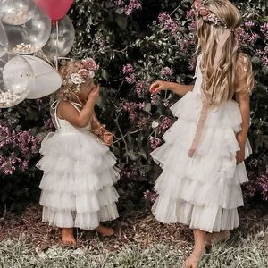 Robe de princesse blanche à fleurs pour filles, tenue de fête d'anniversaire pour enfants de 38 ans, en dentelle, avec couches de gâteau, en Tulle, printemps été 2023, 240223