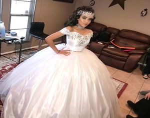 Blanc Princess Girls Quinceanera habille deux pièces cristales chérie au large de l'épaule 2019 MADE MADE SWEET 16 débutants d'anniversaire 7033460