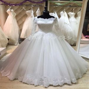 Robe De mariée princesse blanche à lacets, illusion, manches longues, Robe De bal, pays, avec des appliques, Corset, balayage train, en Tulle, Robe De mariée ferme, 2024