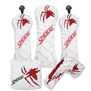 Wit PU-leer Spider Borduren Golf Club Head Covers voor Taylormad Driver Fairway Woods Hybird Blade Grote Mallet Putter 240122