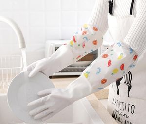 Gants élastiques de nettoyage allongés en PVC blanc avec polaire dessin animé fruits en plastique cuisine vaisselle golve hiver chaud gant de ménage waterp