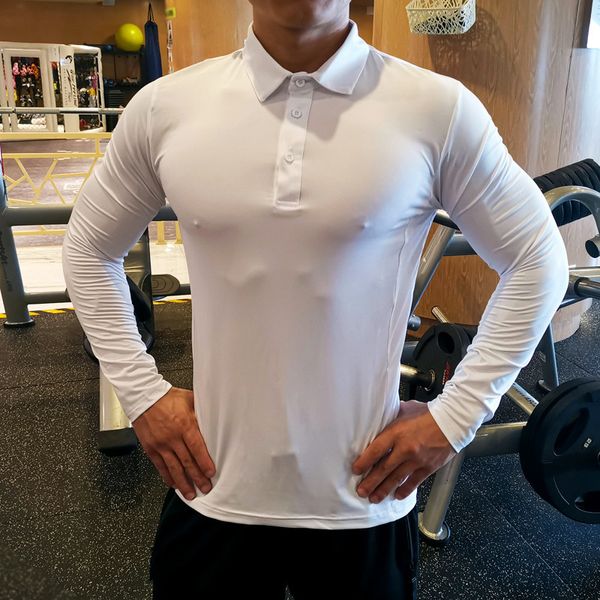 Chemise de course à séchage rapide blanche chemises de Compression à manches longues T-shirt de gymnastique Fitness Sport cyclisme fermeture éclair hommes Rashgard