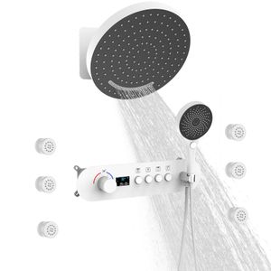 Pluie blanche Chasse de douche casque Thermostatique Moup de mur caché en laiton Bains thermostatique Affichage numérique Système de douche