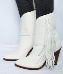 Witte echte lederen rand enkelschoenen vrouwen puntige teen spike hakken hoge hakken laarzen voor vrouw ridder laarzen vrouwen8778536