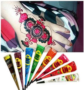 Wit Rood Zwart Henna Cone Kit Mehendi Body Painting Art Akvagrim Henna Tool met 10 Sex Tattoo Stickers2292444