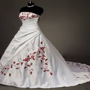 Witte rode borduurwerk trouwjurken bal met appliques baljurk feestjurk bruidsjurken QC1005 2436