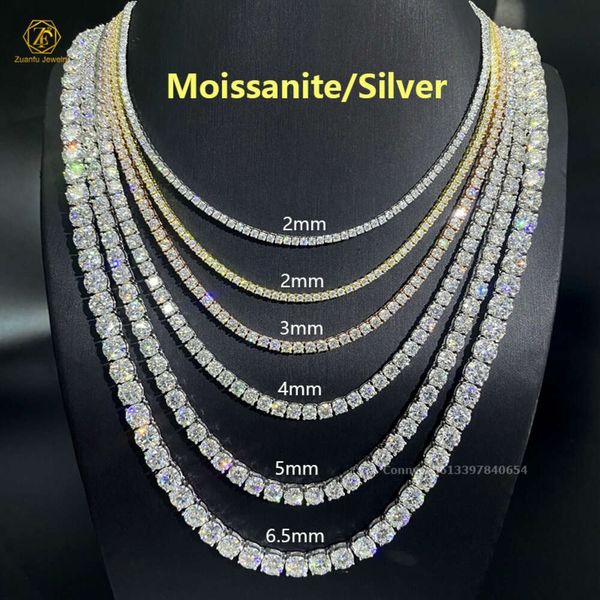 Collier en argent Sterling S925, blanc, rouge, rose, jaune, Moissanite Def Vvs, clarté, plaque en or, chaîne en Moissanite, Brecelate