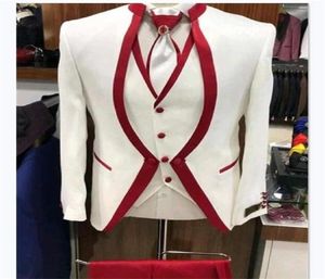 Wit Rode Rand Stadium Kleding Voor Mannen Pak Set Heren Wedding Suits Kostuum Bruidegom Tuxedo Formele Jacketpantsvest Y2010266691546