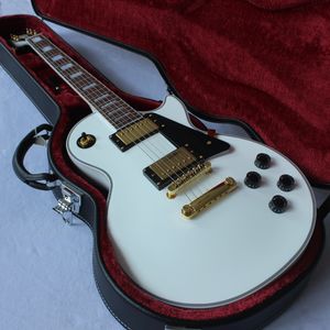 Gratis verzending / wit / retro volume knop / 6 string aangepaste elektrische gitaar / met case / op voorraad