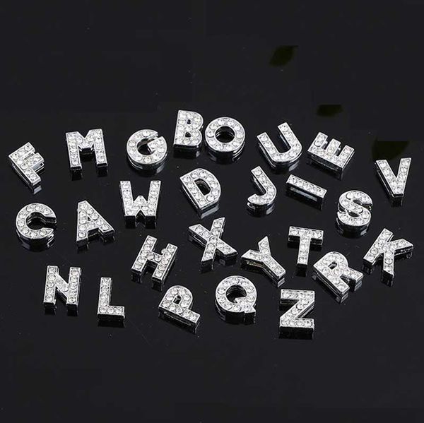 Diamantes de imitación blancos letras iniciales mixtas A-Z 26 dijes del alfabeto para pulseras de mujer cuentas de plata fabricación de joyas accesorios de bricolaje al por mayor