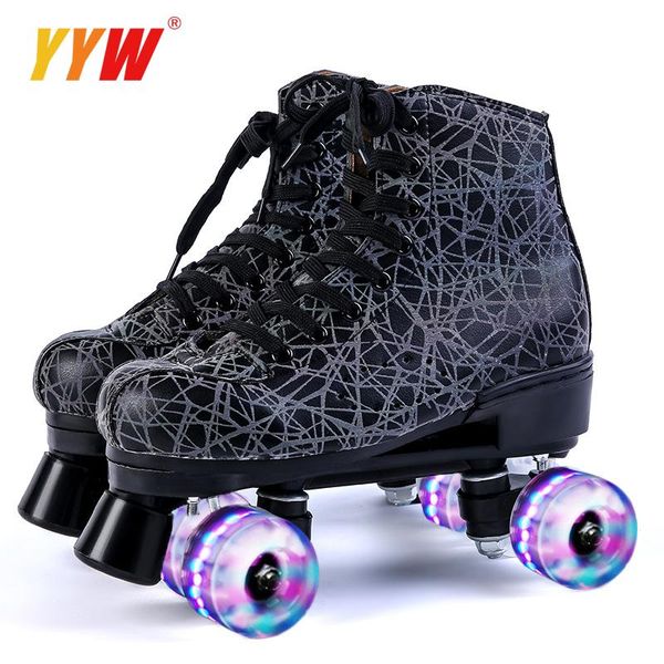 Zapatos de patinaje de patinadores de rodillos blancos con PU 4 ruedas blancas entrenando patines de doble línea para mujeres negras para adultos dos líneas de zapatilla de zapatilla