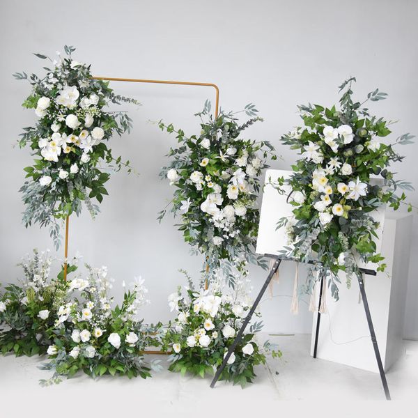 Decoración de la pared de la pared de la boda de la fila de flores blancas