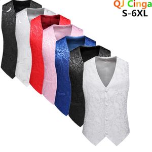 Wit Rose Mouwlevess Waistcoat Mens Single-Breasted V-Neck Business Vest Wedding Party Men Vesten Blue Red Black S-5XL 6XL 240320