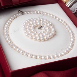 Witte ronde parelketting 8-9 mm natuurlijke zoetwaterparel sieraden voor dames Klassiek verlovingscadeau HKD240110