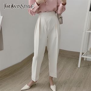 Pantalon Haruché blanc blanc pour femmes à la taille élevée de la cheville Longueur de la cheville Pantalon féminin Vêtements de mode printemps 210521