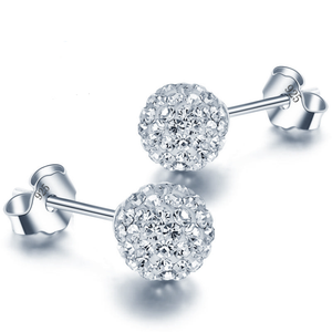 Blanc S925 Timbre Plata Boucles D'oreilles Micro Boules Disco Boucle D'oreille En Cristal Sans Danger Pour La Peau Femmes Bijoux