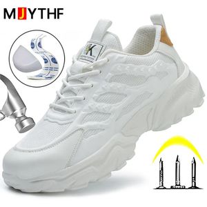 Chaussures de sécurité blanches pour hommes, bottes à bout en acier, baskets de travail Antismash, Anti-perforation, Indestructible, protection de Sport, 240105