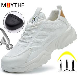 Chaussures de sécurité blanches hommes Bottes d'orteil en acier Sneakers de travail anti-smash