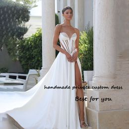 Robes de mariée en satin blanc une ligne robe nuptiale corset sexy