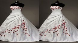 Robe de mariée brodée en satin blanc rouge, grande taille, robe de bal pour mariée, sans bretelles, plis à lacets, drapée de mariage vintage, 2022 Gow6955485