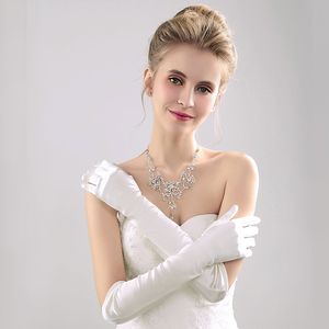 Guantes de boda de satén blanco por encima del codo, guantes de novia con dedos completos, estilo largo para mujer, guante de boda para novia 281R