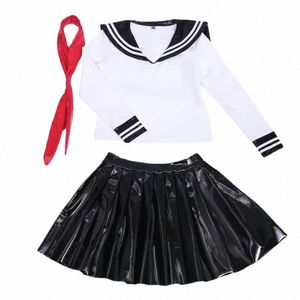 Wit Schoolmeisje Leer PVC Uniform Japanse Klasse Marine Sailor Studenten Kleding Voor Meisjes Anime Sailor mo 3 stks/set v0PC #